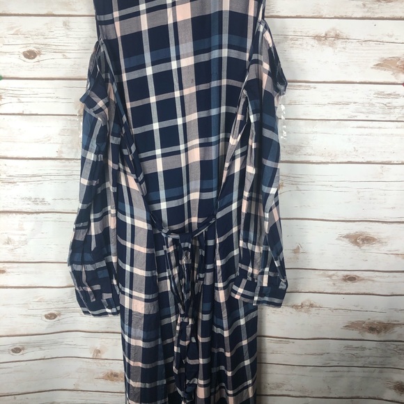 Maison Jules XL Navy Plaid Cuffed Collared Dress - Picture 11 of 13